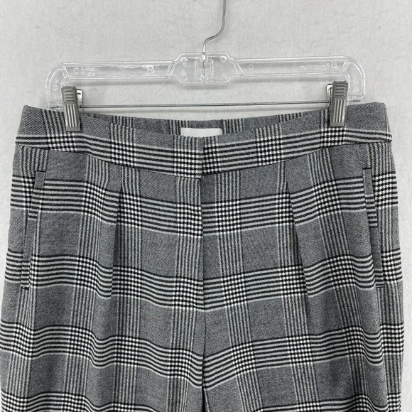 M&S Dress Pants Womens 14 Gray Black Houndstooth Plaid Academia Pleated Trouser - Picture 6 of 11